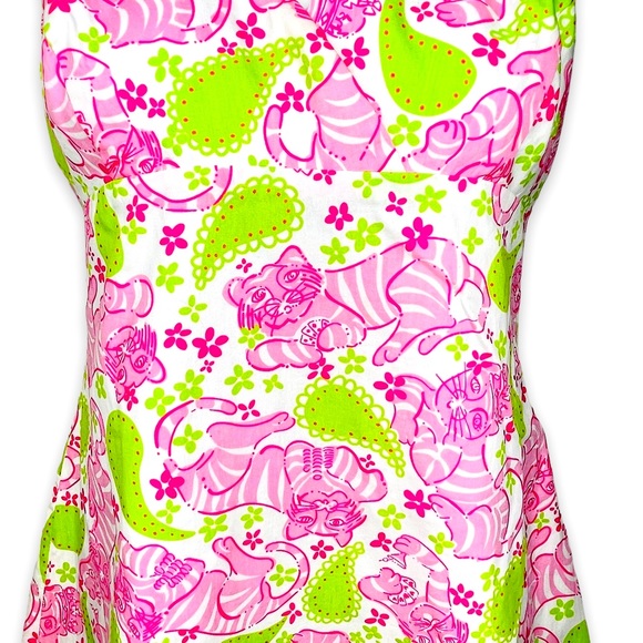 Lilly Pulitzer White Label Pink Blackjack Cat Print Halter Dress Size 2 - Picture 2 of 8